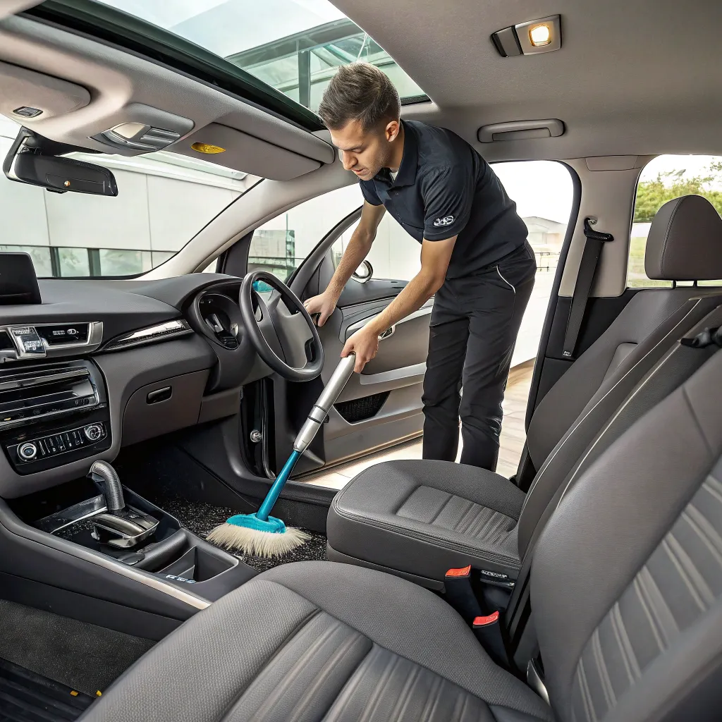 Detailed interior car cleaning including vacuuming
